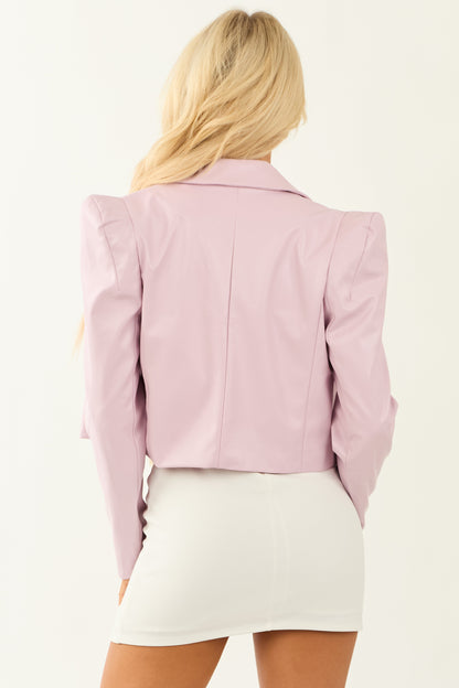 Dusty Blush Faux Leather Pointed Shoulder Blazer