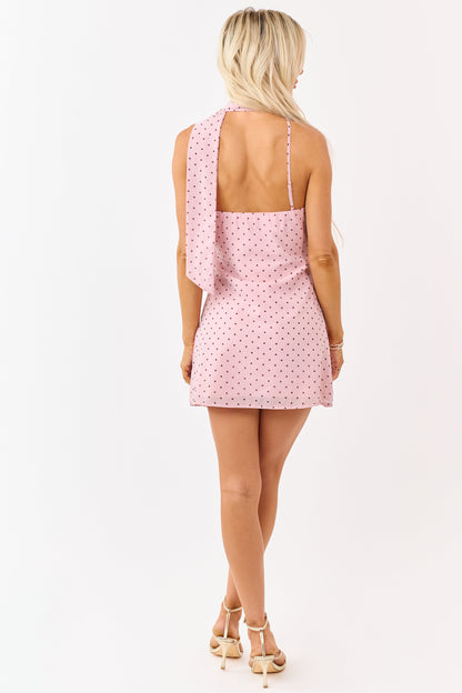 Dusty Blush Polka Dot Neck Tie Mini Dress