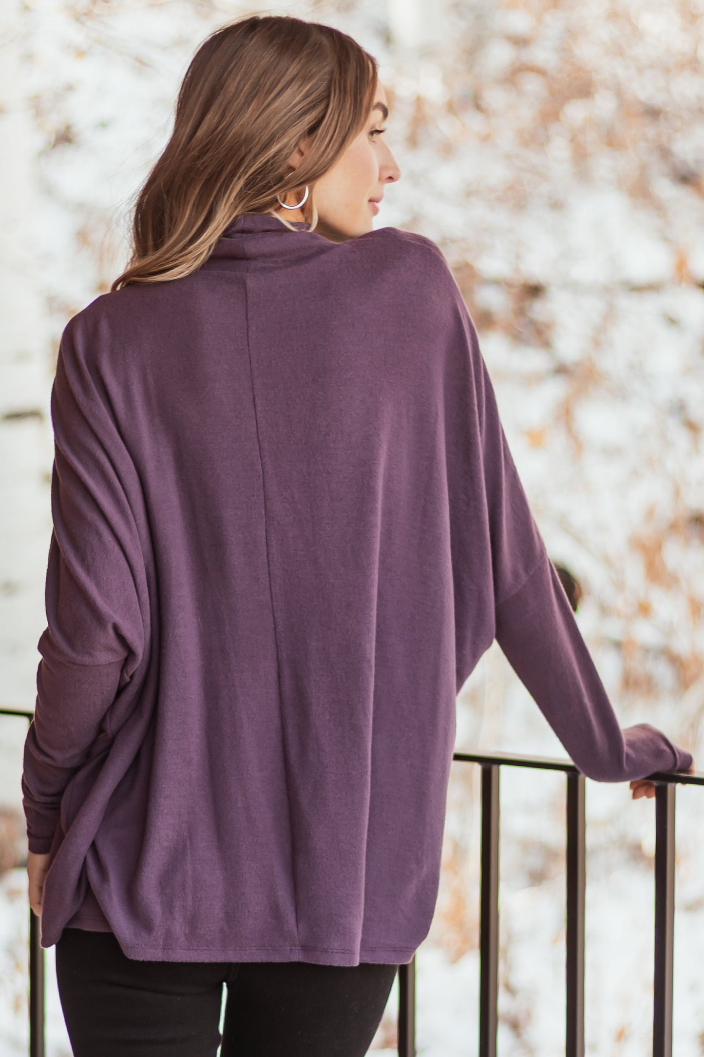 Dusty Grape Turtleneck Dolman Sleeve Top