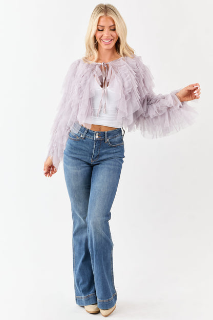 Dusty Lavender Tulle Ruffle Cropped Cardigan