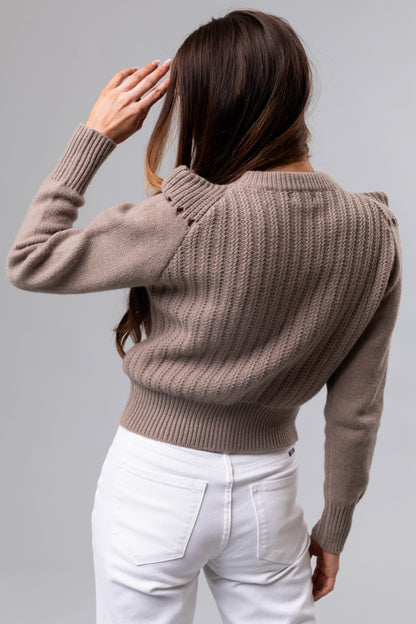 Dusty Walnut Pleated Shoulder Knit Sweater