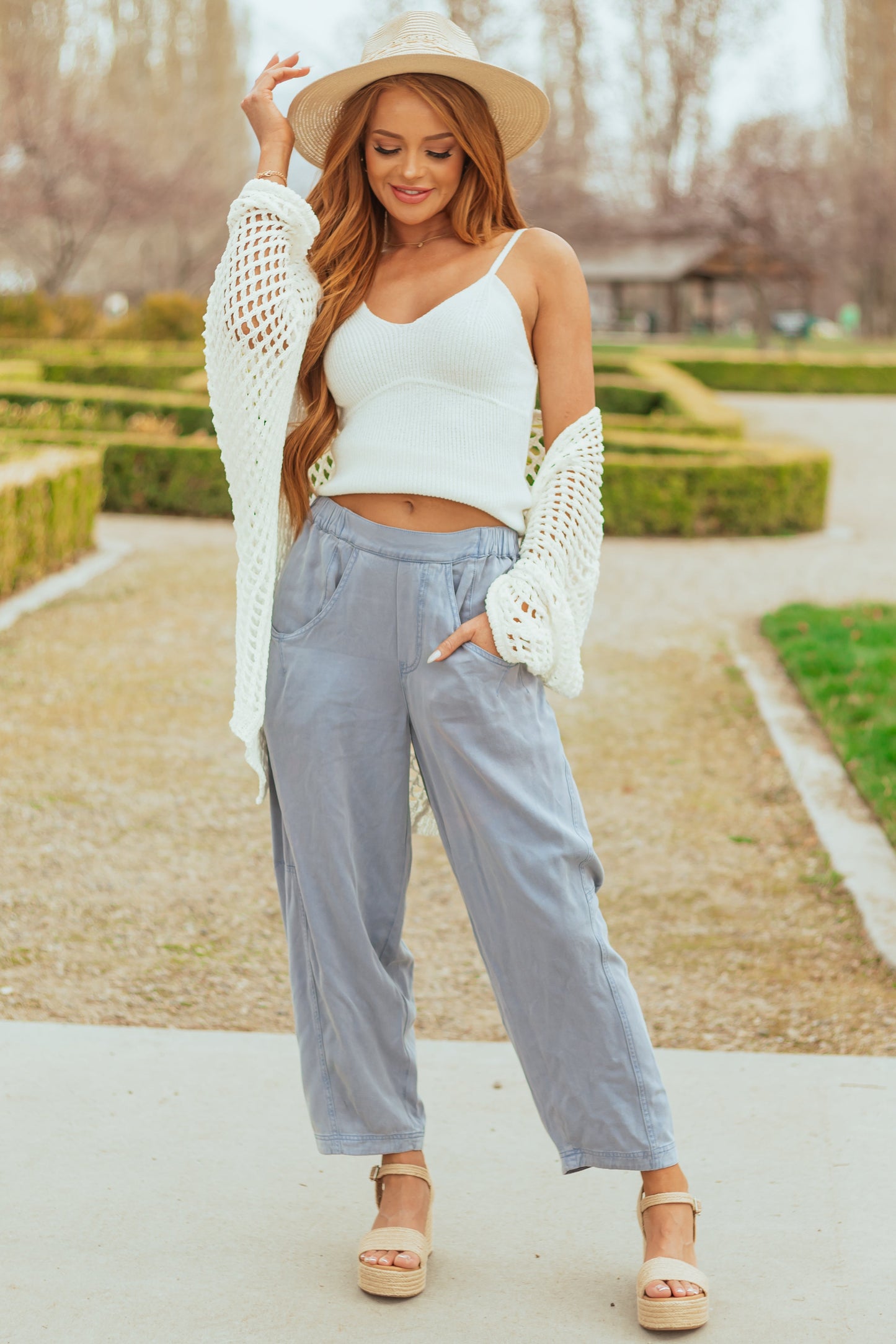 Dusty Blue Vintage Wash Soft Lightweight Barrel Pants