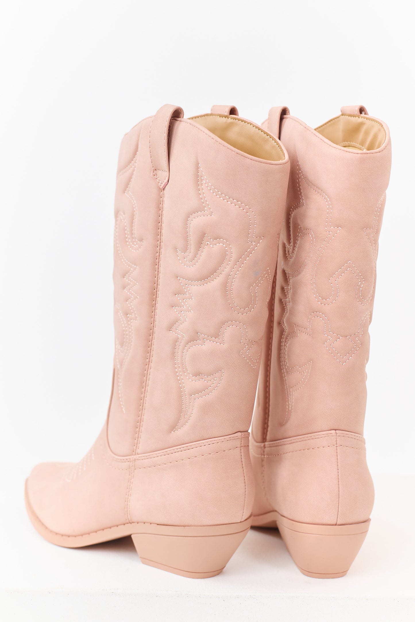 Dusty Blush Faux Leather Pointed Toe Western Boots