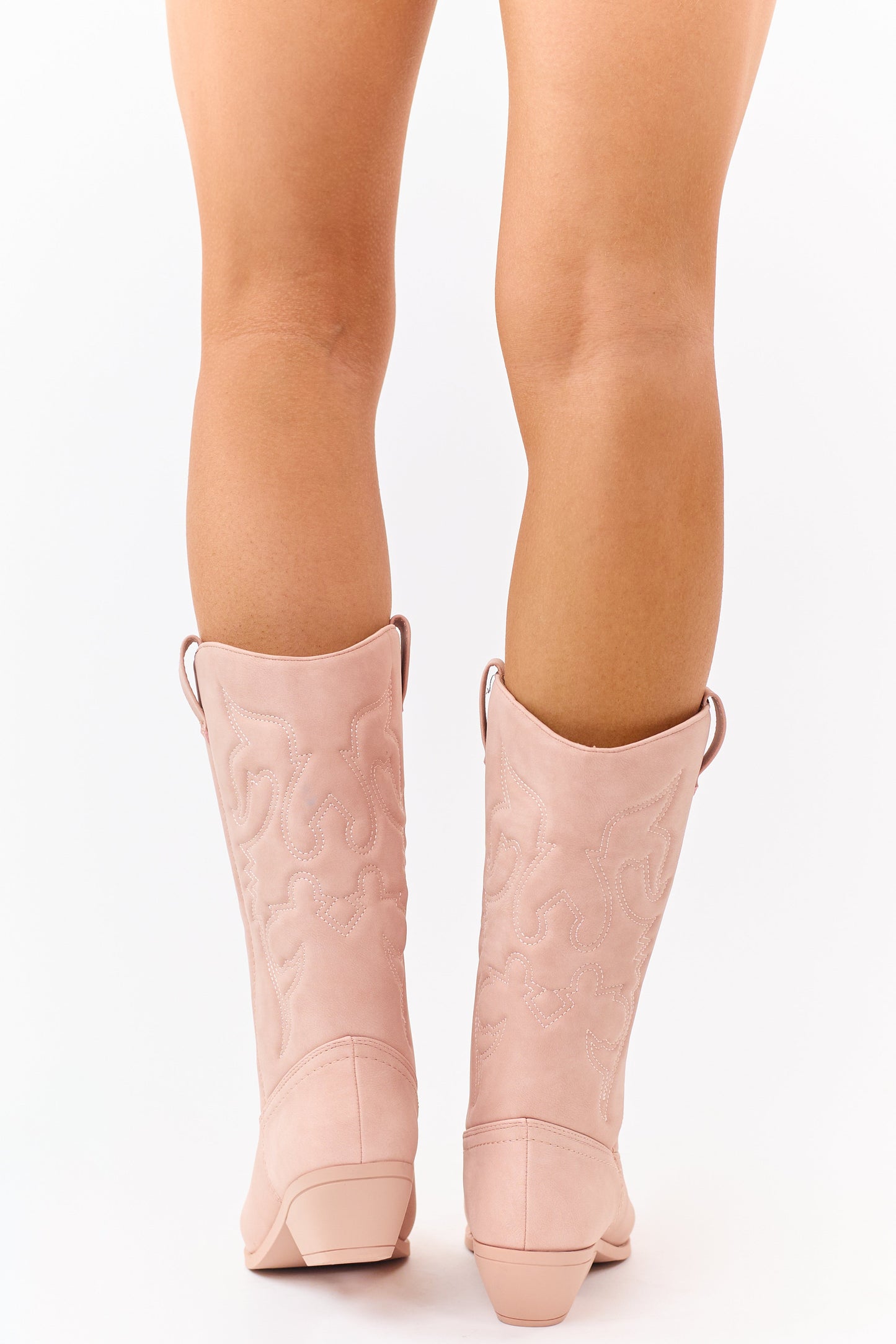 Dusty Blush Faux Leather Pointed Toe Western Boots
