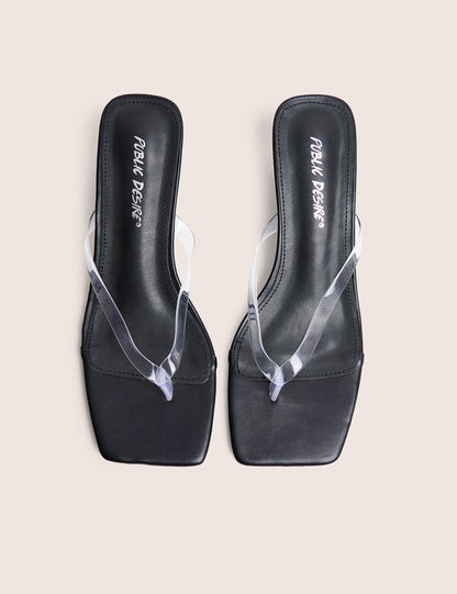 Everlast Black Perspex Thong Flip Flop Heels