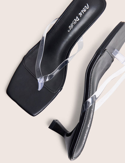 Everlast Black Perspex Thong Flip Flop Heels