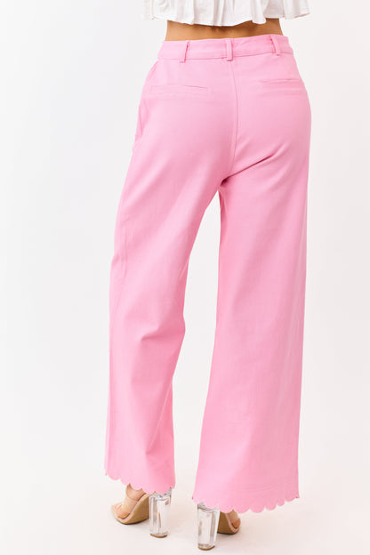 Entro Baby Pink Scalloped Trim Wide Leg Denim Pants