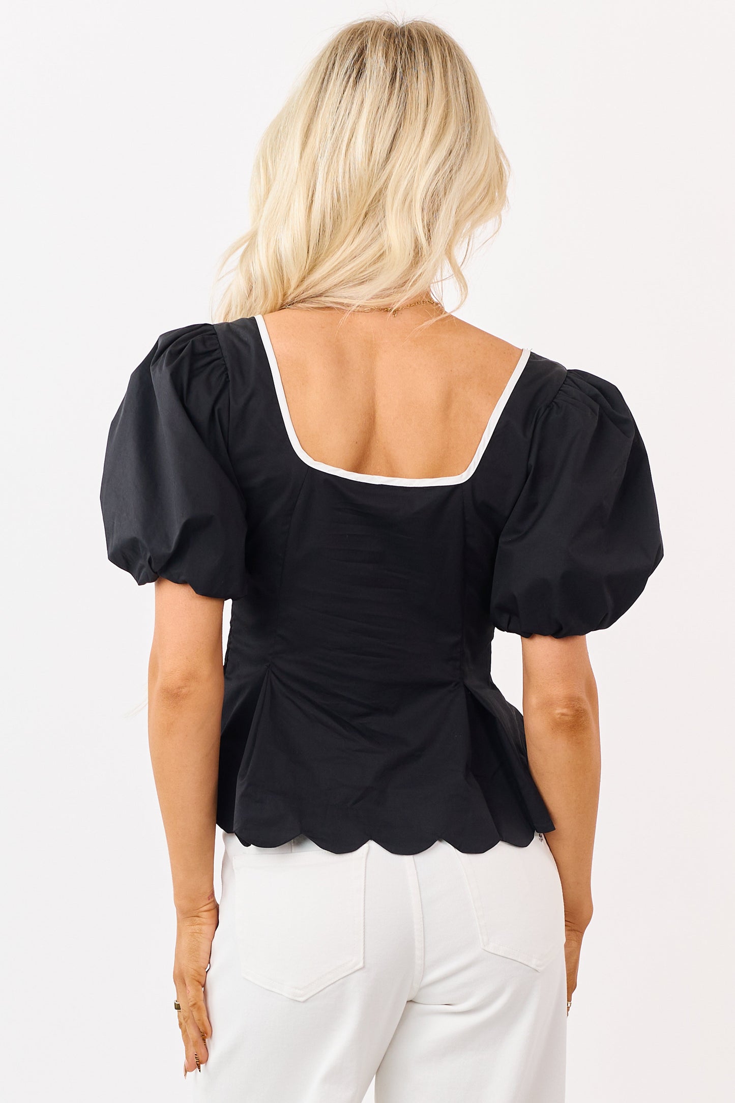 Entro Black Contrast Trim Short Puff Sleeve Top
