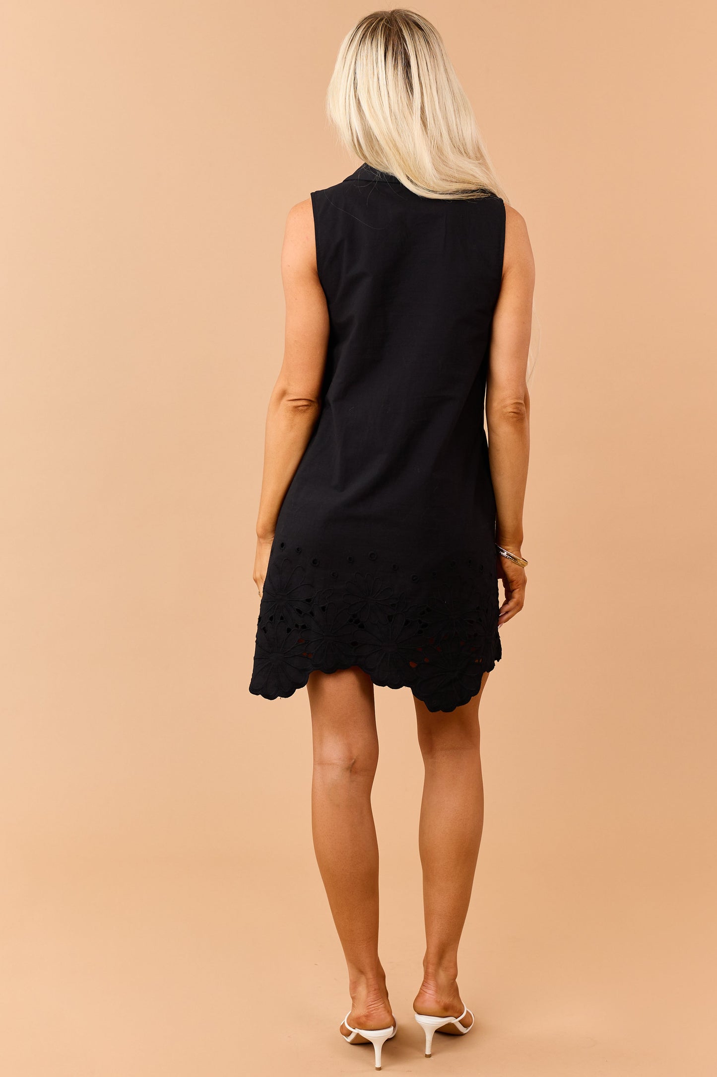 Entro Black Cotton Floral Hem Short Dress