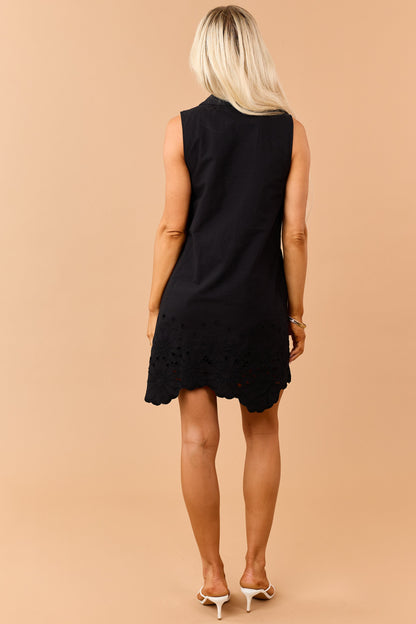 Entro Black Cotton Floral Hem Short Dress