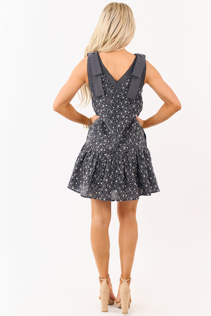 Entro Black Embroidered Floral Bow Strap Mini Dress