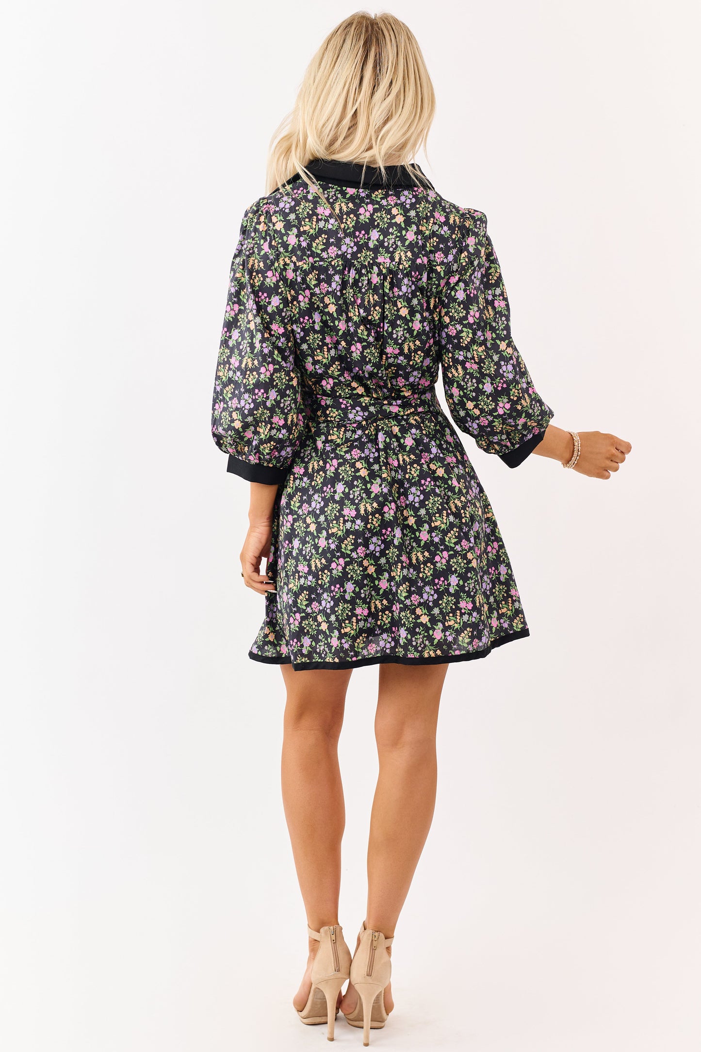 Entro Black Floral Print Cotton Mini Dress