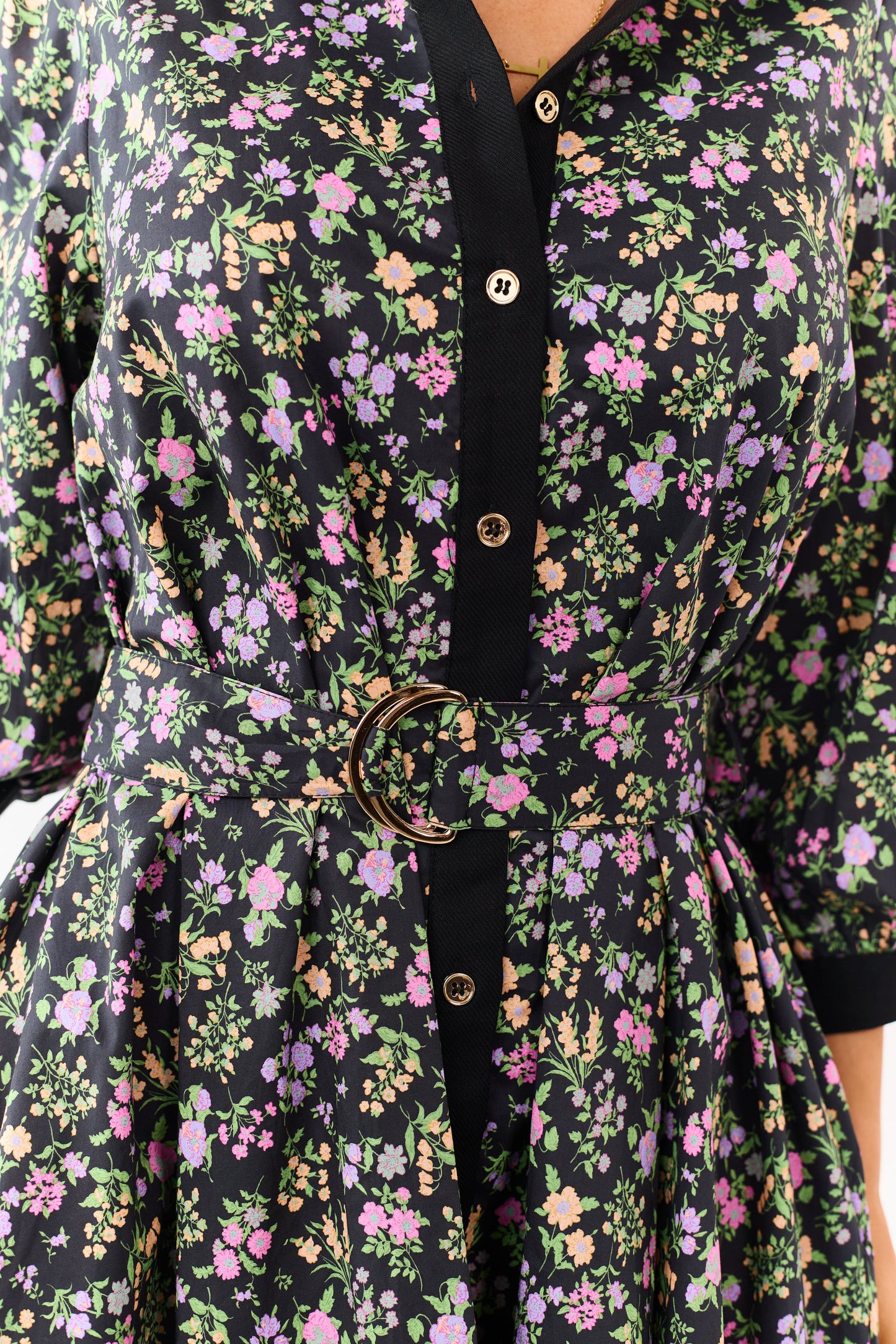 Entro Black Floral Print Cotton Mini Dress