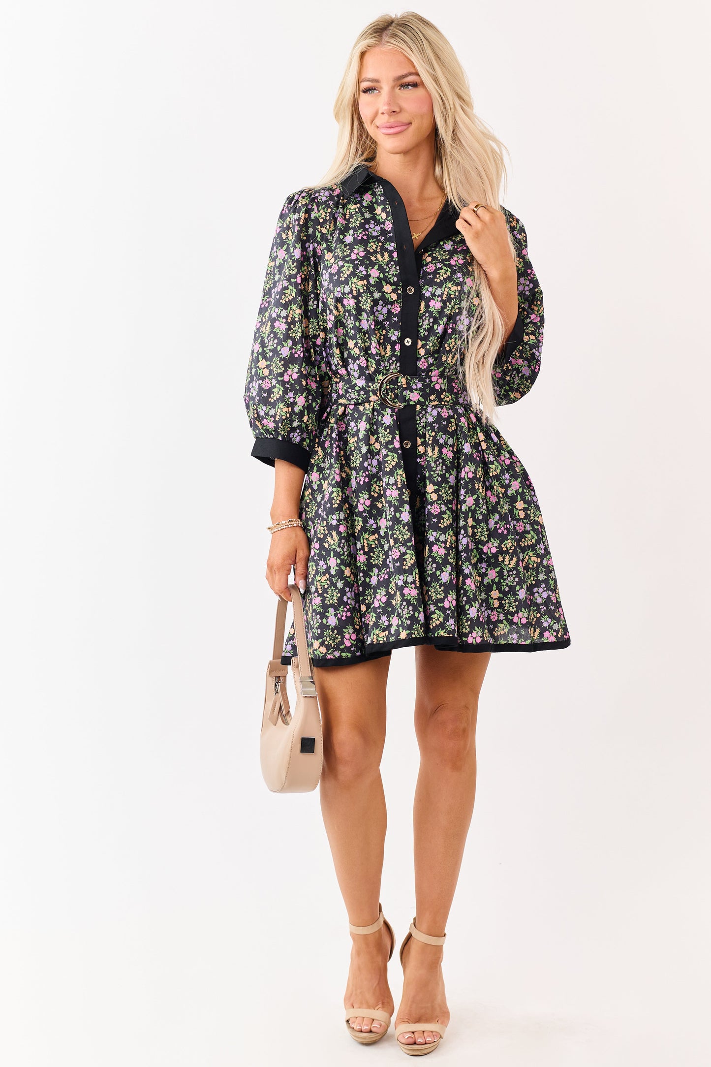 Entro Black Floral Print Cotton Mini Dress