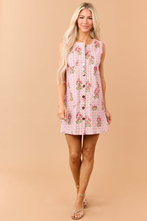 Entro Cherry Blossom Floral Button Down Mini Dress