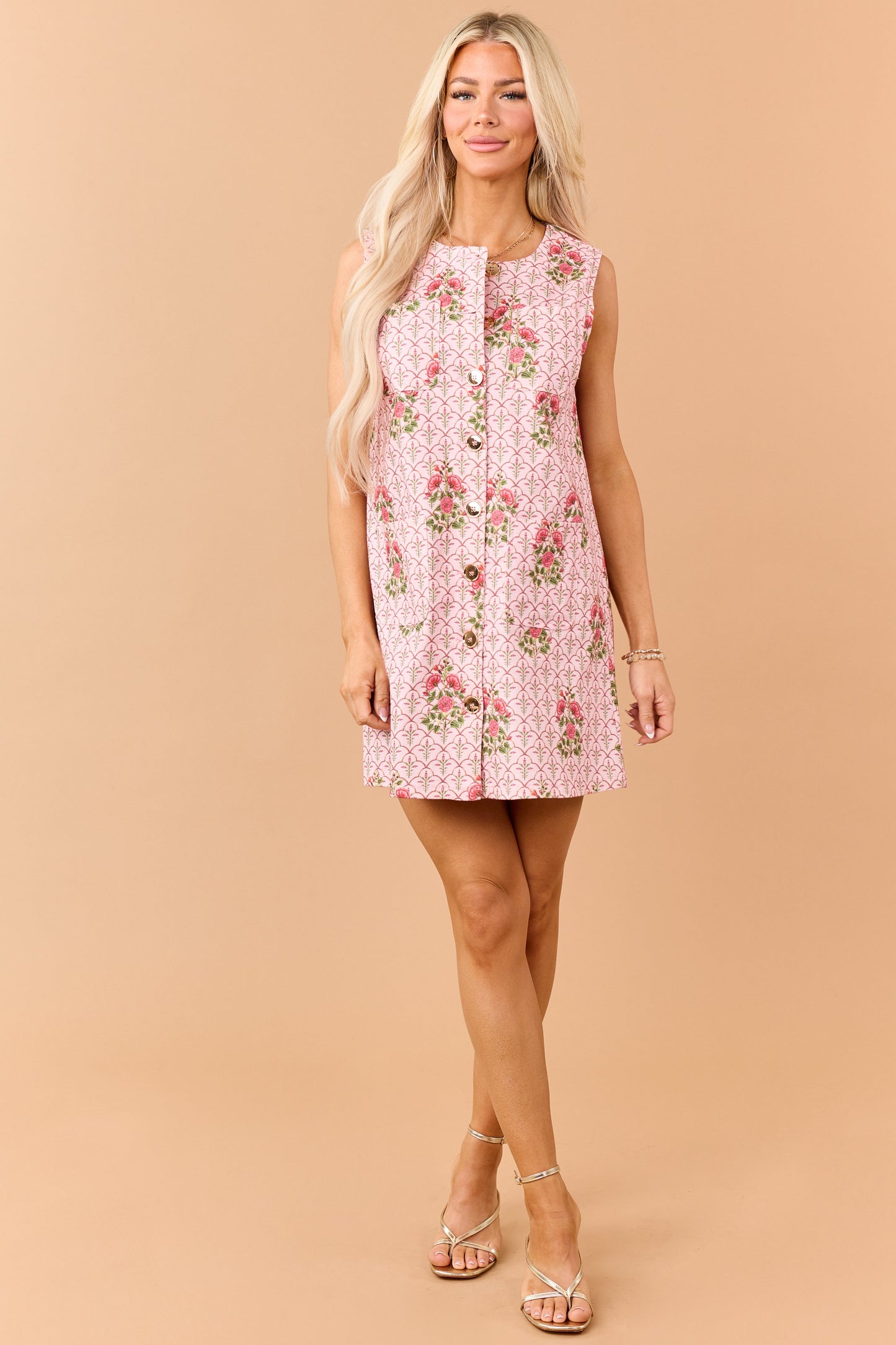 Entro Cherry Blossom Floral Button Down Mini Dress