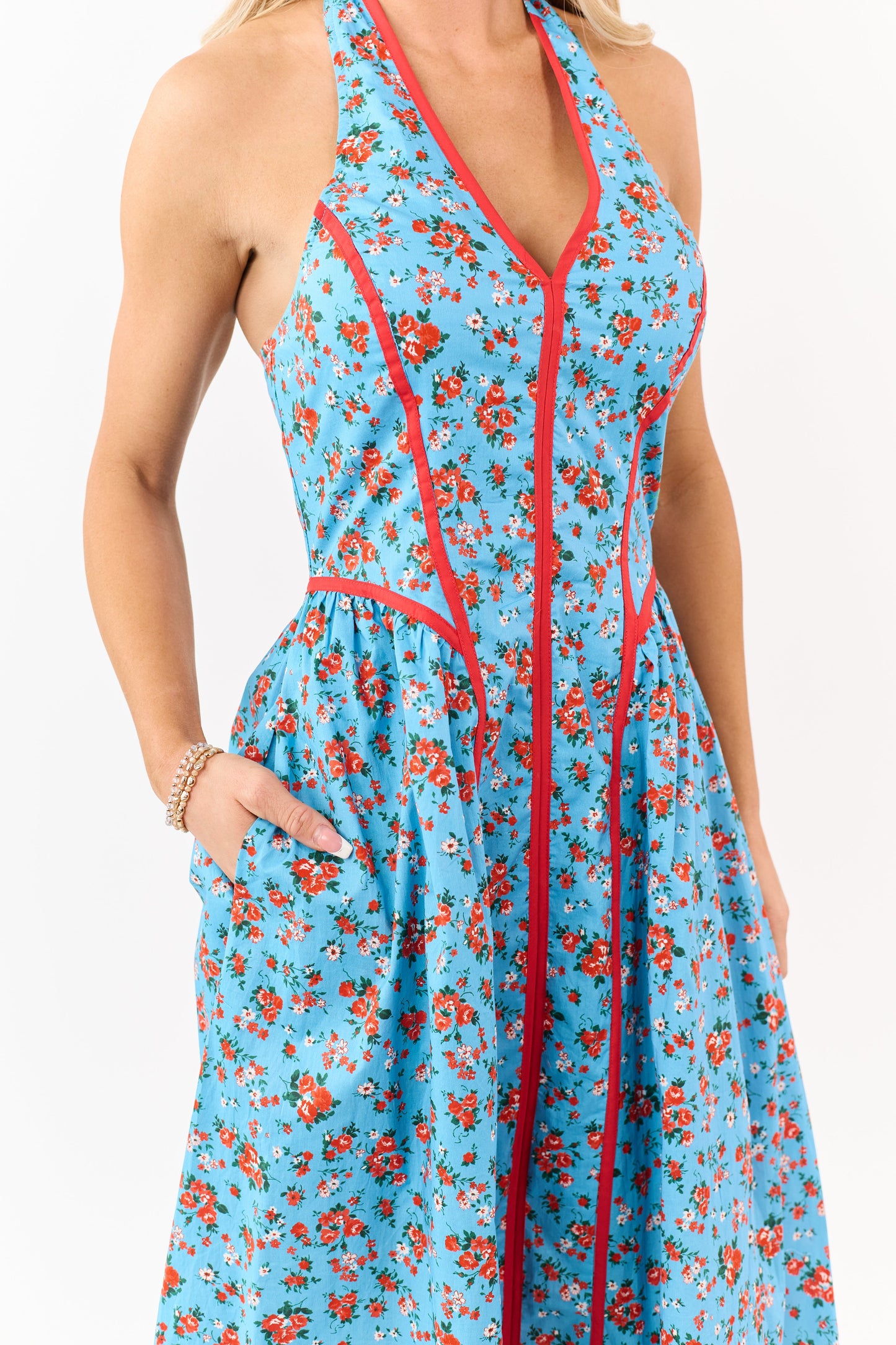 Entro Cornflower Floral Print Cotton Midi Dress