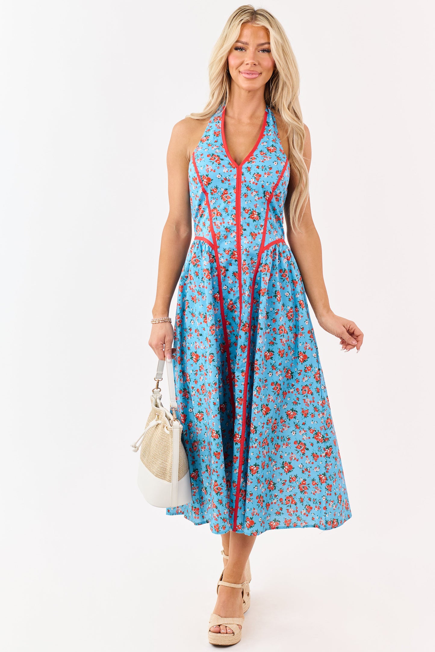 Entro Cornflower Floral Print Cotton Midi Dress