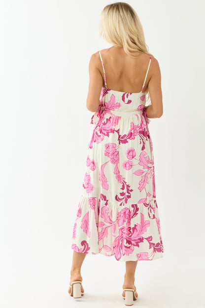 Entro Cream Floral Buttoned Sleeveless Maxi Dress