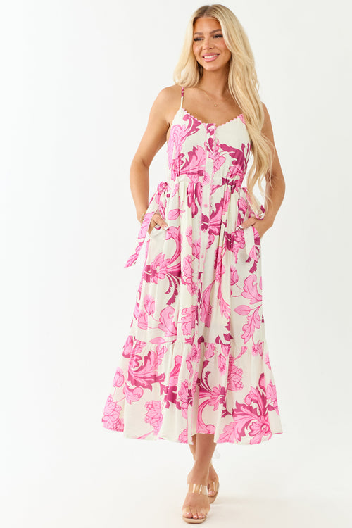 Entro Cream Floral Buttoned Sleeveless Maxi Dress