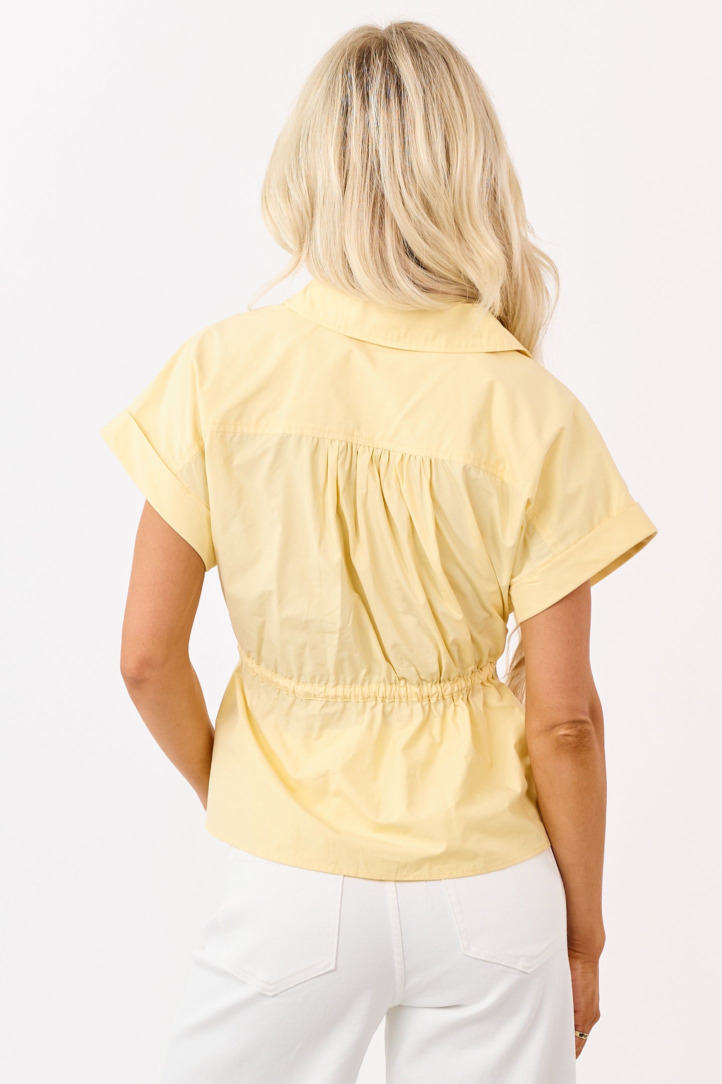 Entro Honeysuckle Cotton Hidden Button Peplum Top