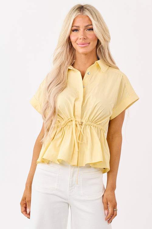 Entro Honeysuckle Cotton Hidden Button Peplum Top