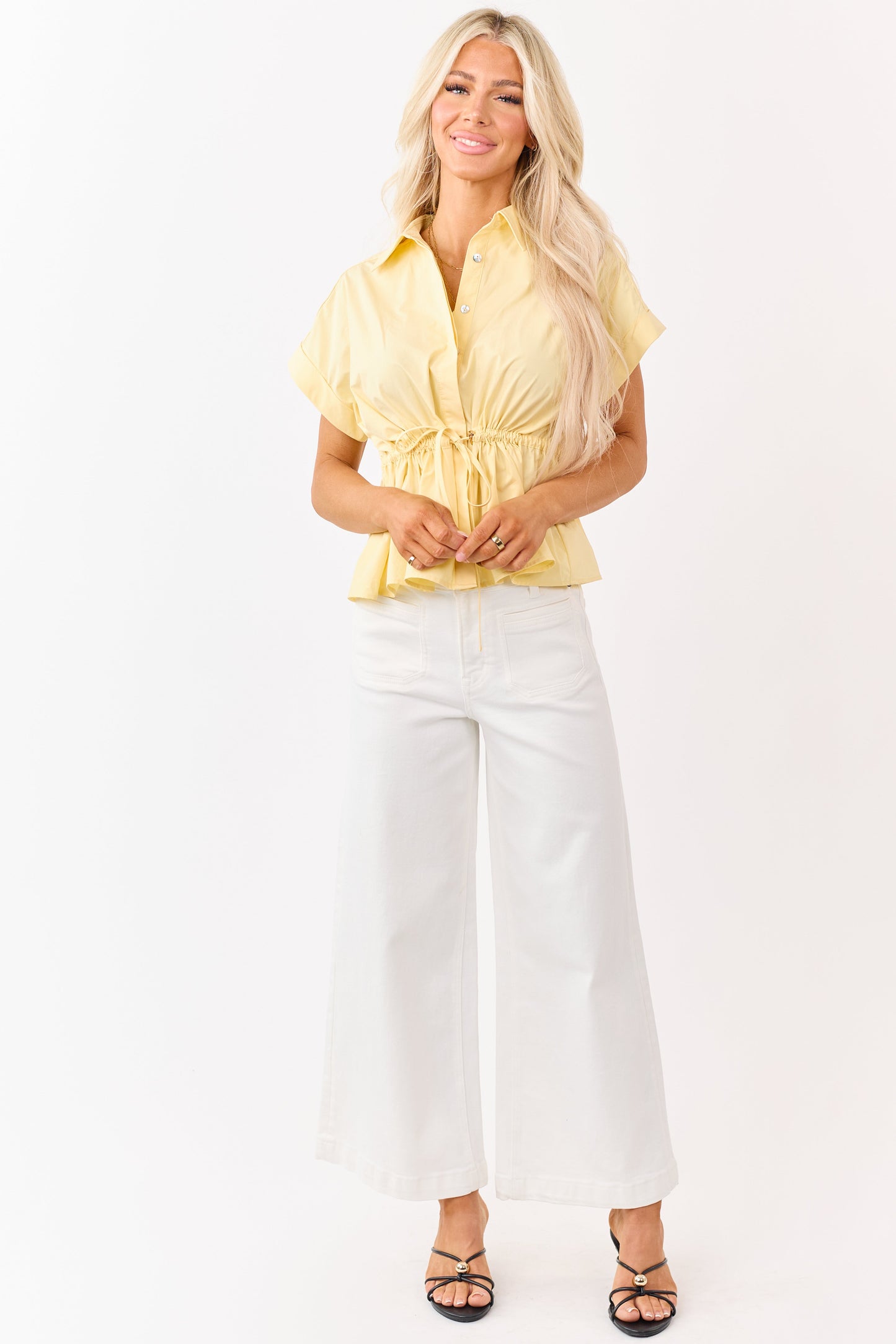 Entro Honeysuckle Cotton Hidden Button Peplum Top