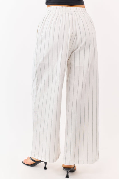 Entro Ivory Striped Linen Blend Drawstring Pants
