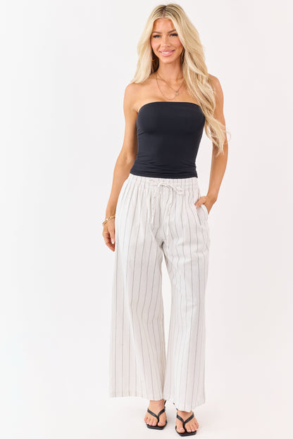 Entro Ivory Striped Linen Blend Drawstring Pants