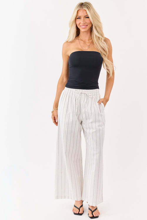Entro Ivory Striped Linen Blend Drawstring Pants