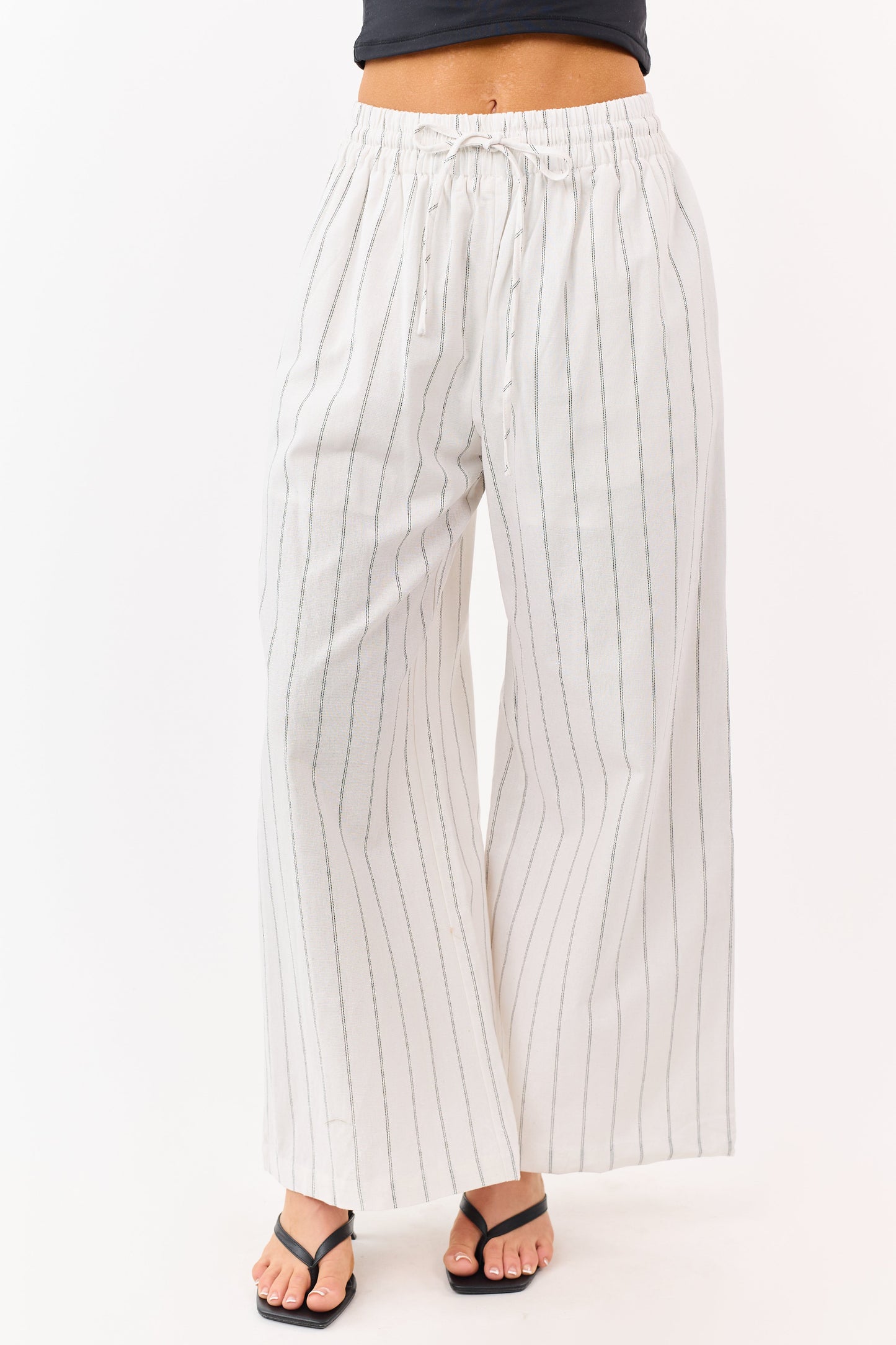 Entro Ivory Striped Linen Blend Drawstring Pants