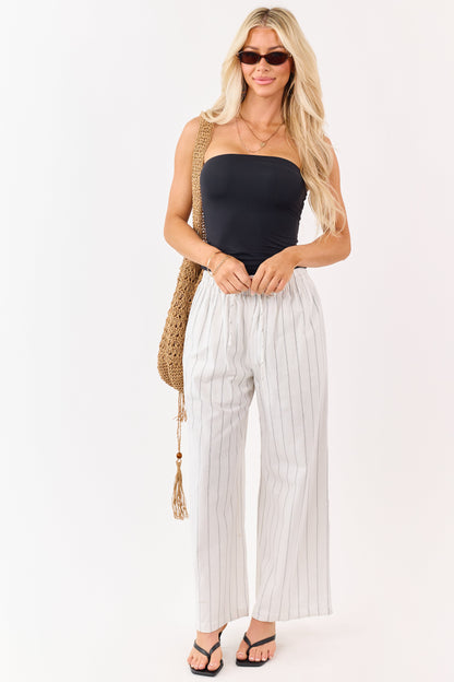 Entro Ivory Striped Linen Blend Drawstring Pants