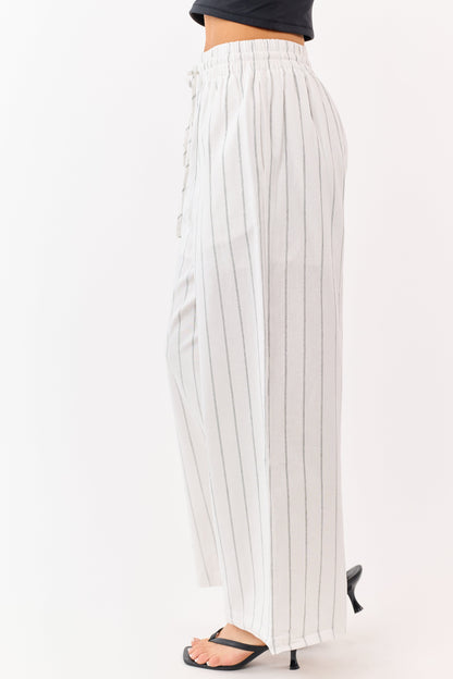 Entro Ivory Striped Linen Blend Drawstring Pants