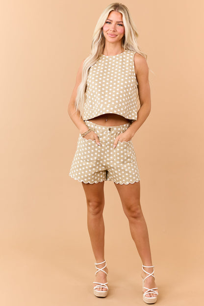 Entro Khaki Denim Polka Dot Cropped Tank Top