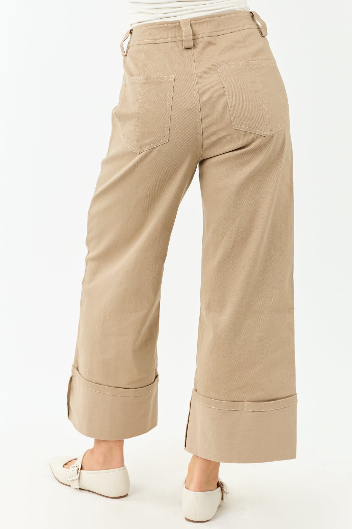 Entro Latte Wide Leg Cropped Cuffed High Waist Pants