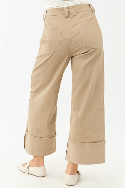 Entro Latte Wide Leg Cropped Cuffed High Waist Pants