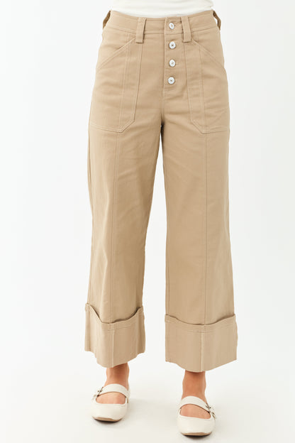 Entro Latte Wide Leg Cropped Cuffed High Waist Pants