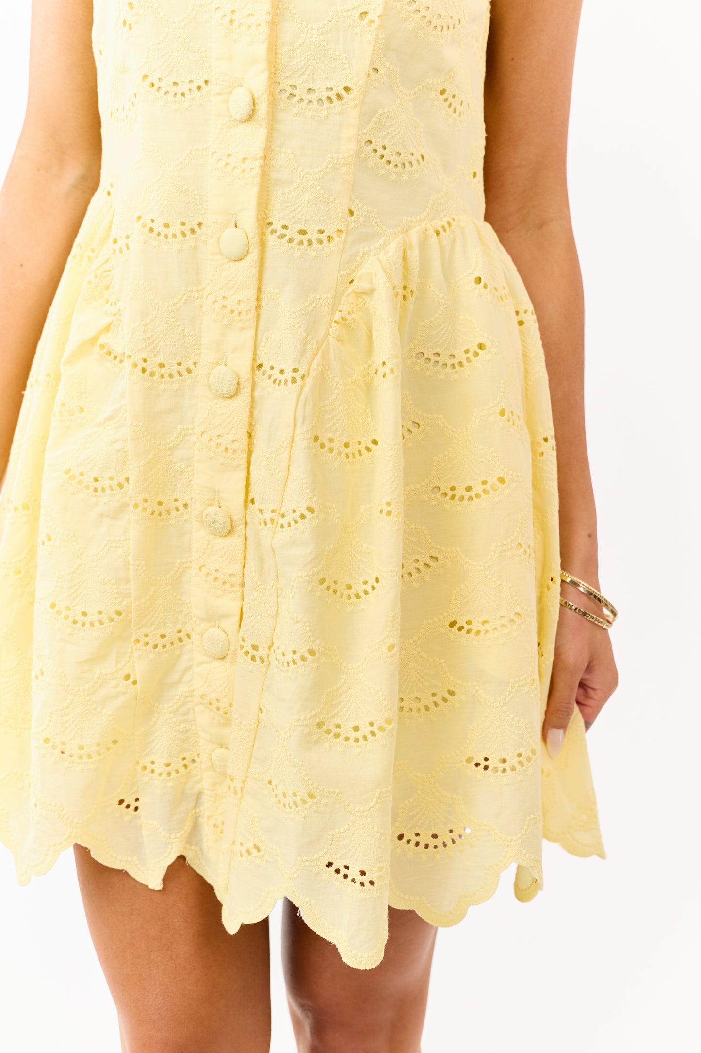 Entro Lemon Eyelet Cotton Button Down Mini Dress