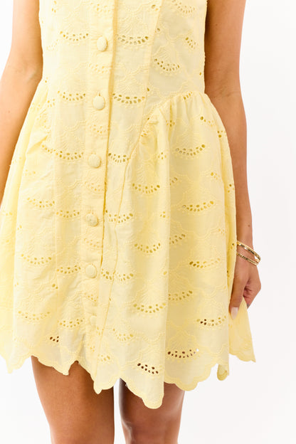 Entro Lemon Eyelet Cotton Button Down Mini Dress