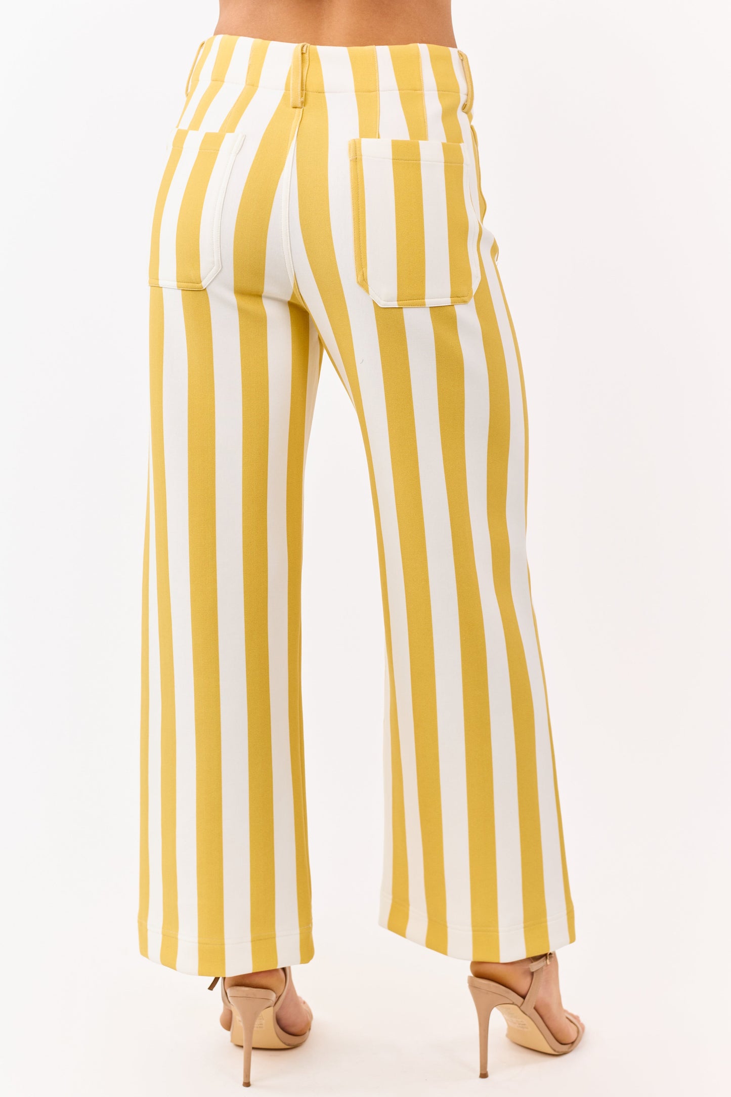 Entro Mustard Striped Relaxed Straight Knit Pants