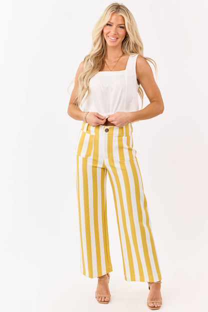Entro Mustard Striped Relaxed Straight Knit Pants