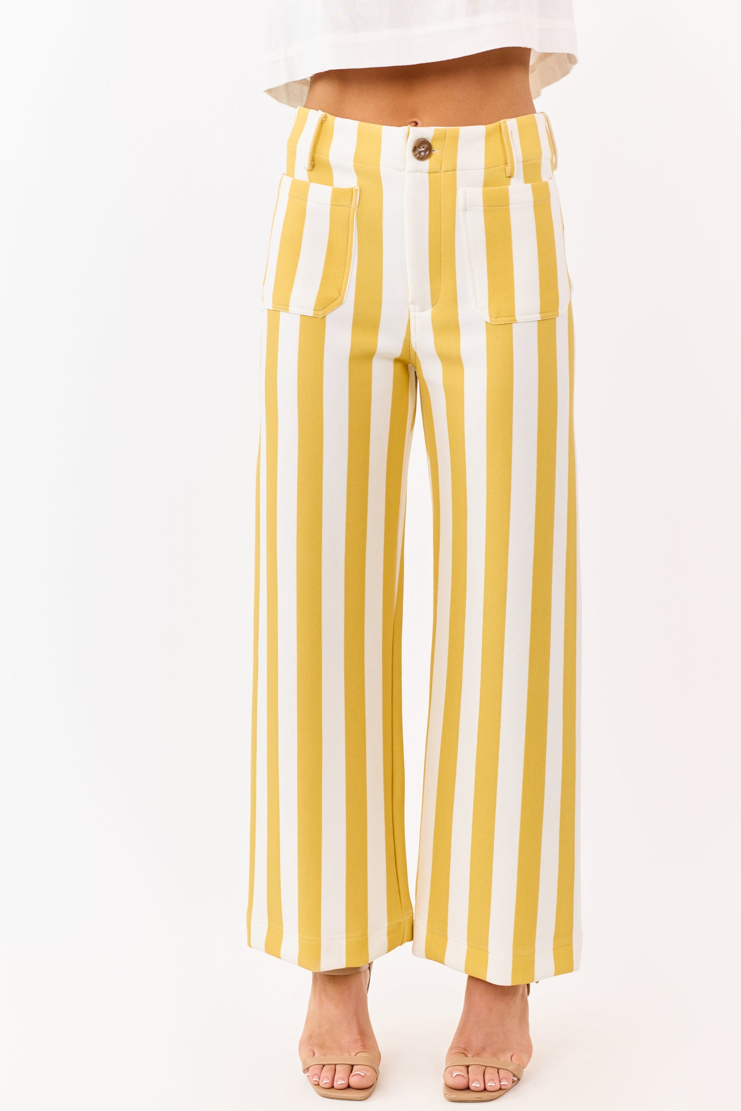 Entro Mustard Striped Relaxed Straight Knit Pants