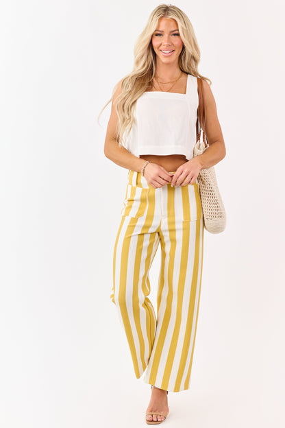Entro Mustard Striped Relaxed Straight Knit Pants