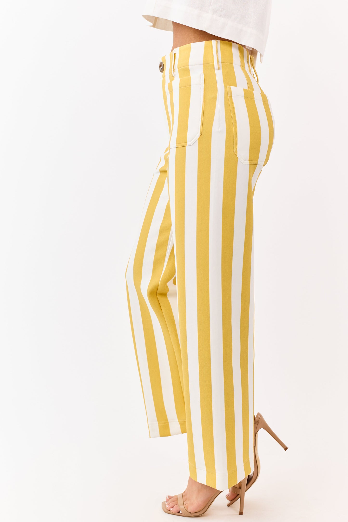 Entro Mustard Striped Relaxed Straight Knit Pants
