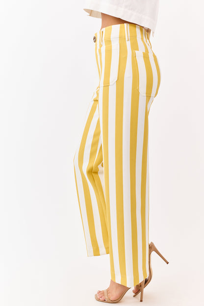 Entro Mustard Striped Relaxed Straight Knit Pants