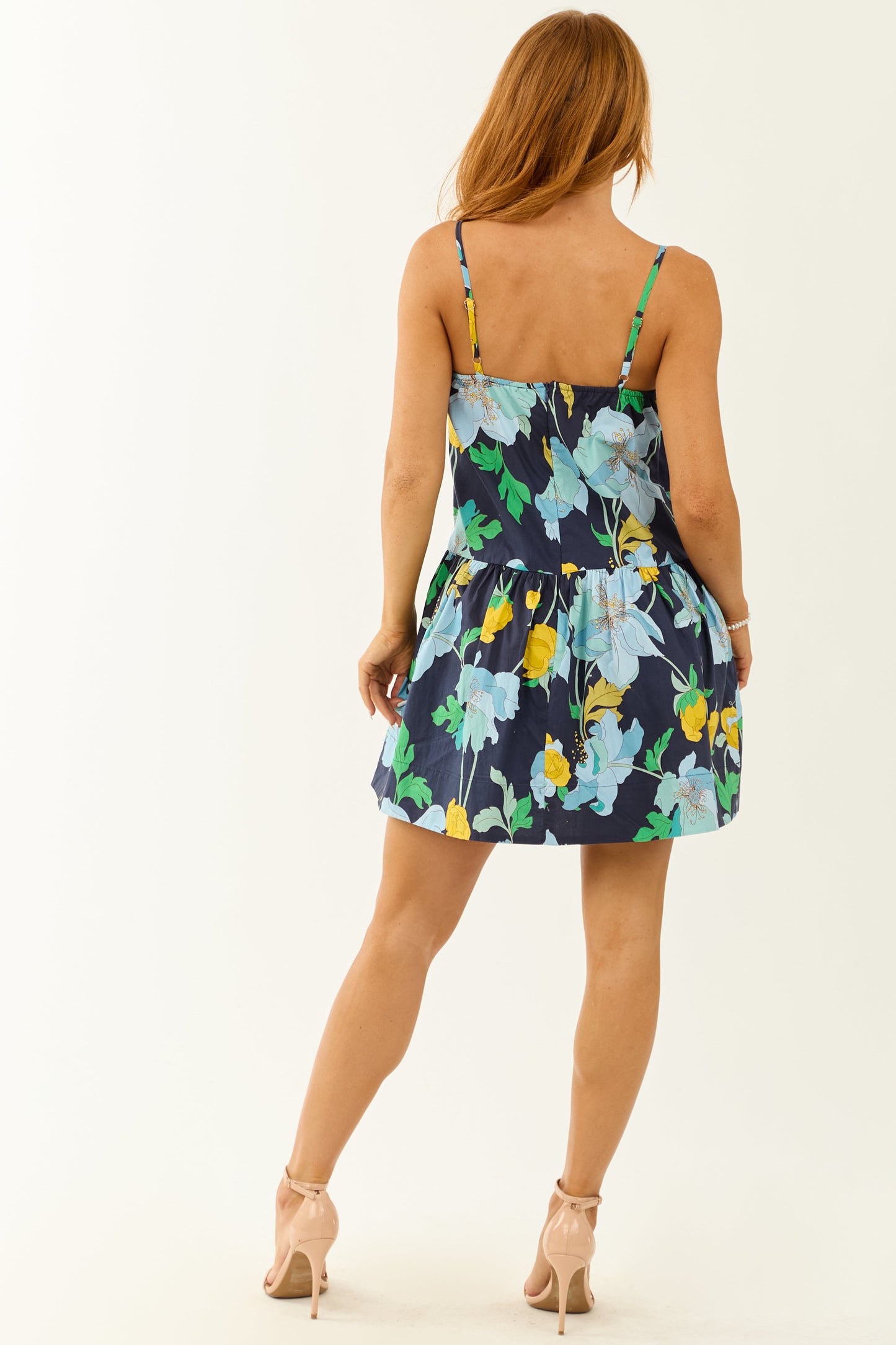 Entro Navy Floral Print Sleeveless Flowy Mini Dress