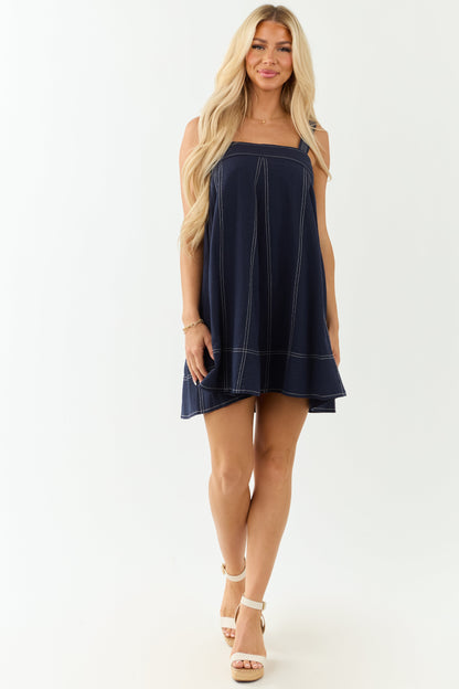 Entro Navy Sleeveless Tent Style Mini Dress