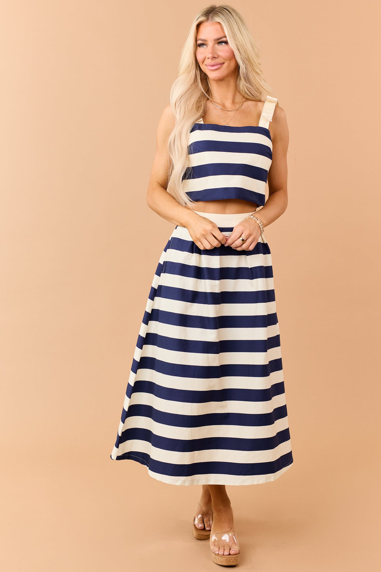 Entro Navy and Cream Striped Denim Tank Top