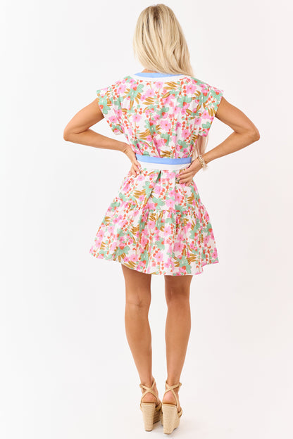 Entro Off White Floral Cotton Button Down Mini Dress