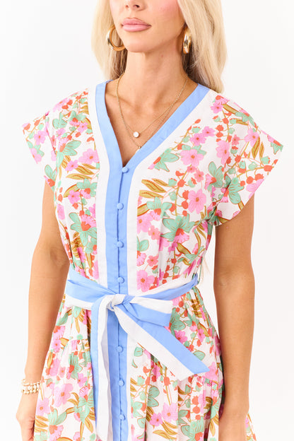 Entro Off White Floral Cotton Button Down Mini Dress